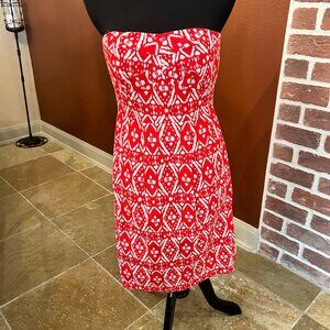 J.Crew Red & White Strapless Cotton Woven Dress